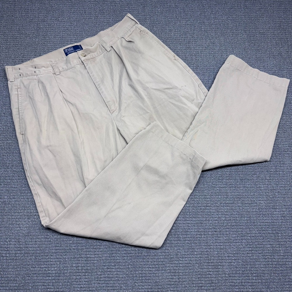Polo Ralph Lauren Andrew Pant Mens 38x32 Beige Pleated Chino Cotton Trousers
